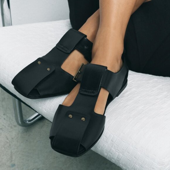 NWOB ZARA LEATHER STUDDED CAGE SANDALS 8 - Picture 1 of 6